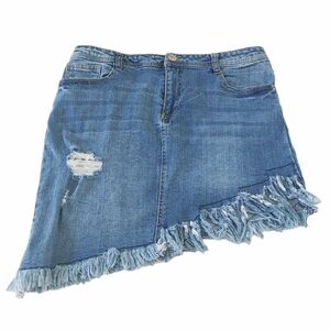 Love Revival Mini Skirt Women's Blue Size M/L Distressed Fringe Demin Jean